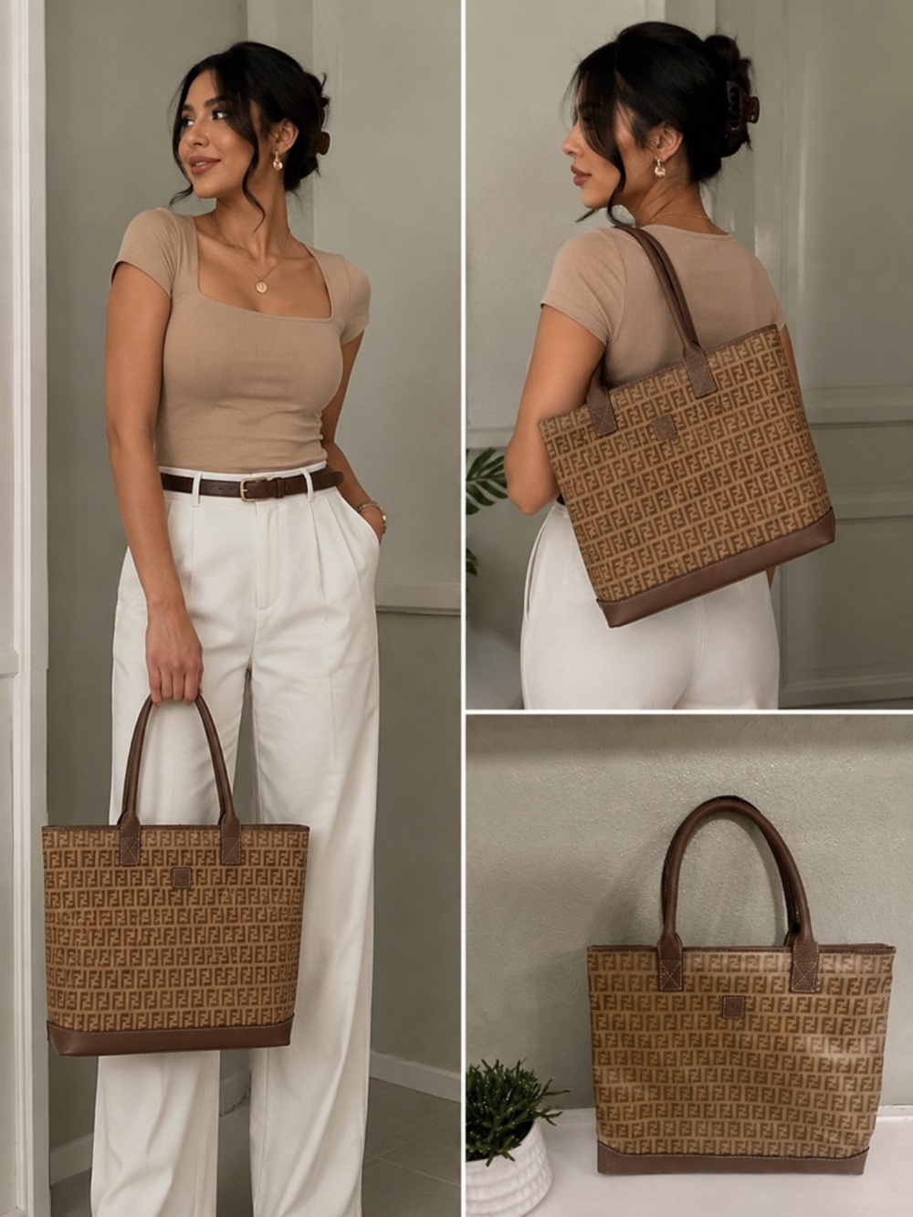 Vintage Fendi Zucca FF Monogram Tote Briefcase | Y2K Quiet Luxury | Authentic